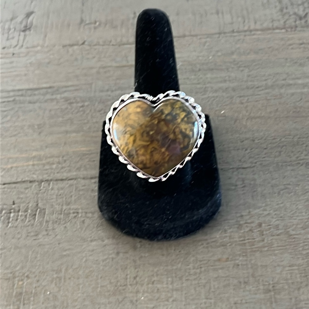 Rainforest Jasper Heart Shaped 925 Ring
